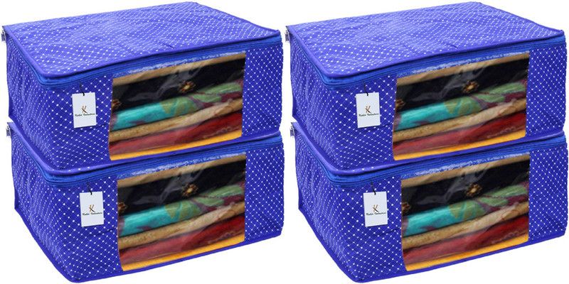 KUBER INDUSTRIES Saree Cover Polka Dots 4 Piece Cotton 3 Layered Quilted Saree Cover, Blue-CTKTC21278 CTKTC021278  (Blue)