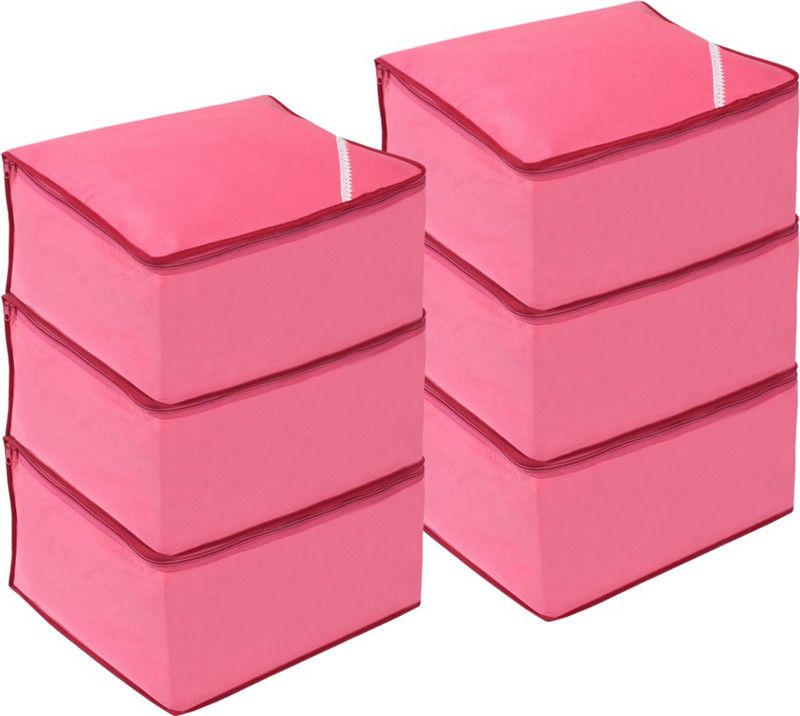 PrettyKrafts Pack of 6 Saree Cover, Storage Bag with Transparent Window, Extra Large shopsy_S1293_Pink6  (Pink)
