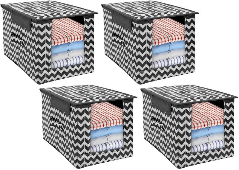 PrettyKrafts Shirt cover orgonizer Shirt Stacker Cloth Storage Foldable Wardrobe Organizer with Cover Lid shopsy_F2223_WvBlack_4  (Black)