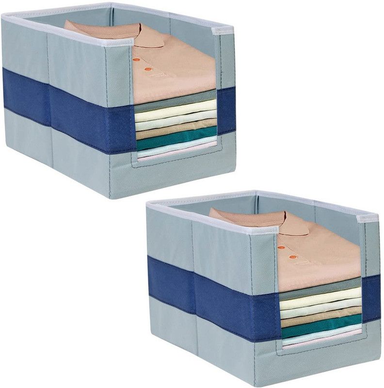 PrettyKrafts Shirt stacker Shirt Organizer for Wardrobe, Shirts and Clothing Organizer shopsy_F1223_GreyBlue2_PK  (Blue)