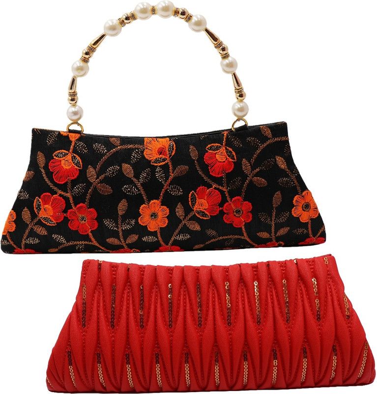 Sports, Party, Formal, Casual Red, Black Clutch - Regular Size