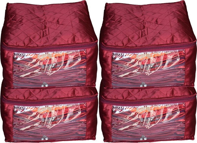 Aadhya Large Multipurpose Satin Saree Covers pack of 4  (Maroon)