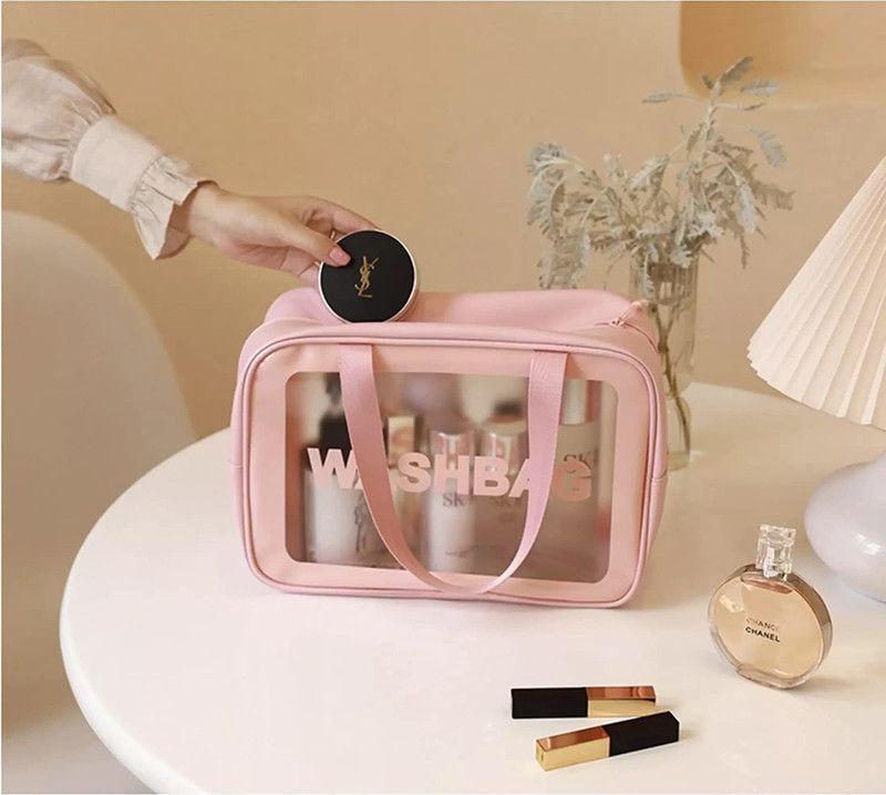 HXOSET Toiletry Bag,Wash Make Up Bag PVC Waterproof Zippered Cosmetic Bag(Pink Large) Travel Toiletry Kit  (Pink)