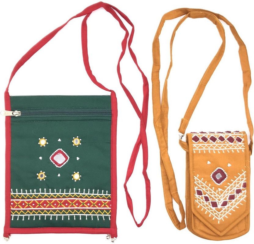 Green, Gold Girls Sling Bag  (Pack of 2)