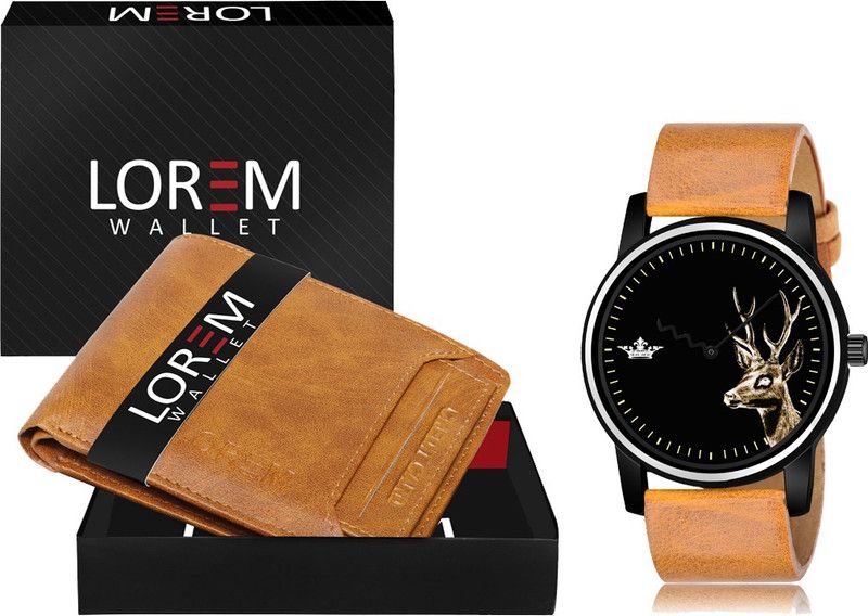 LOREM Watch & Wallet Combo  (Beige, Beige)