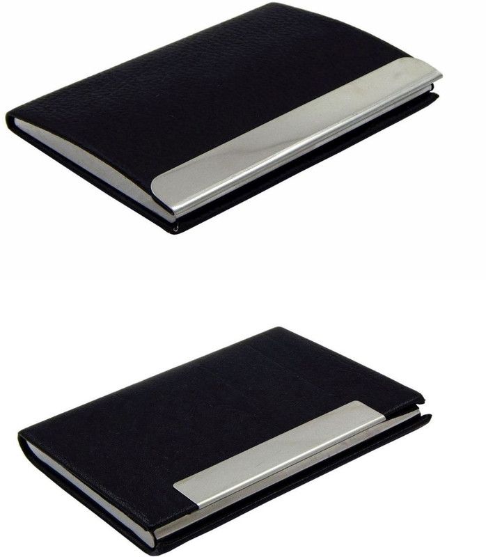 Men & Women Casual Black, Black Artificial Leather, Aluminium RFID Card Holder  (8 Card Slots, Pack of 2)