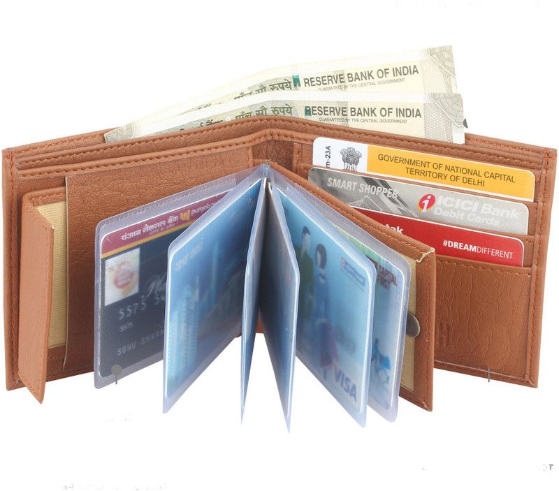 Men Tan Artificial Leather Wallet - Regular Size  (5 Card Slots)