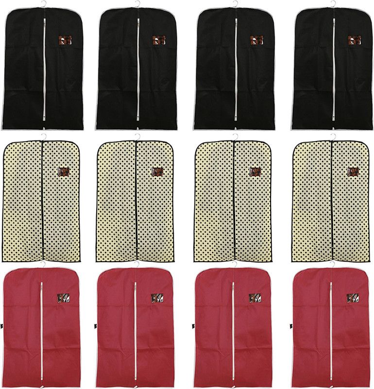 KUBER INDUSTRIES Coat cover 12 Pieces Non Woven Coat/Blazer Cover (Black, Maroon & Cream) CTKTC02499  (Multicolor)