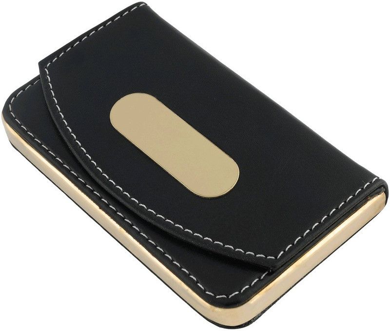 Men & Women Casual Black Artificial Leather Card Holder - Mini  (10 Card Slots)