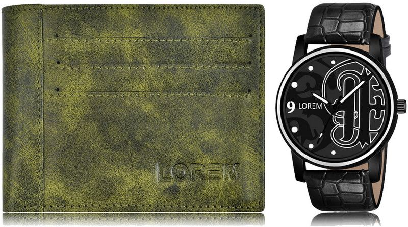 LOREM Watch & Wallet Combo  (Green, Black)