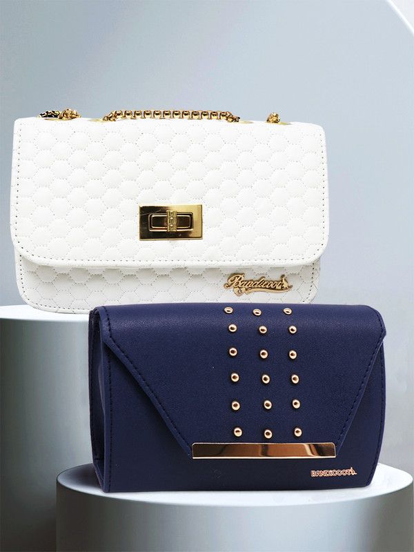 White, Blue Sling Bag FRAGRANCE Cross body Chain Sling bag - WHITE AND BLUE  (Pack of 2)