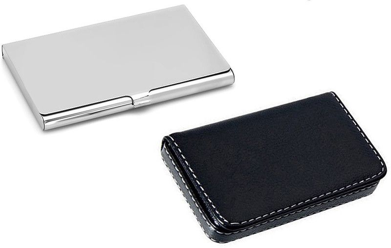 MSNL High Quality Combo of Stainless Steel Visiting & Soft Black Leather ATM/Visiting 6 Card Holder  (Set of 2, Multicolor)