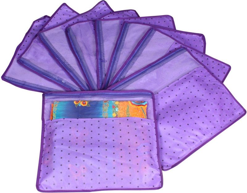 PrettyKrafts Saree orgonizer Foldable Single Saree Covers, Wardrobe Organizer With Transparent Top And Zip shopsy_F1290_Purple9  (Purple)