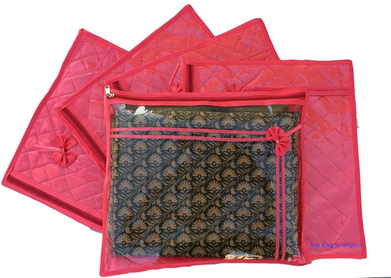 INDI BARGAIN Solid Quilted wedding single saree cover  (Reddish)