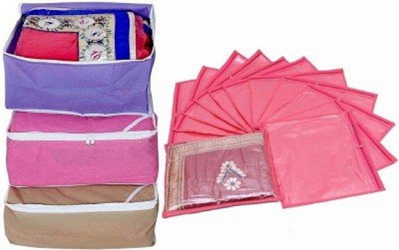 KUBER INDUSTRIES Designer Combo of 3 Pcs Set and Single Packing 12 Pcs Saree Cover sc005  (Multicolor)