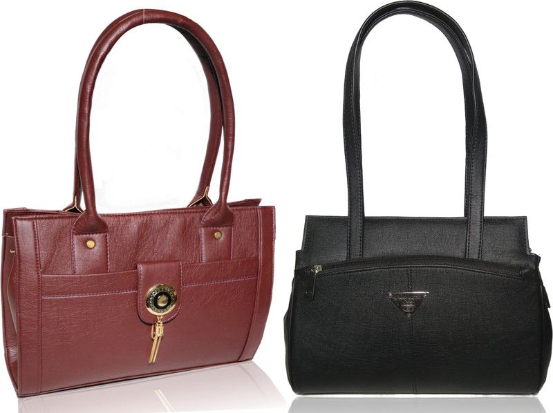 Women Maroon, Black Hand-held Bag - Extra Spacious  (Pack of: 2)