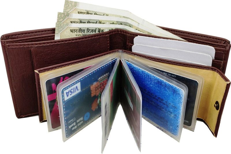 Men Casual Brown Artificial Leather Card Holder - Mini  (9 Card Slots)