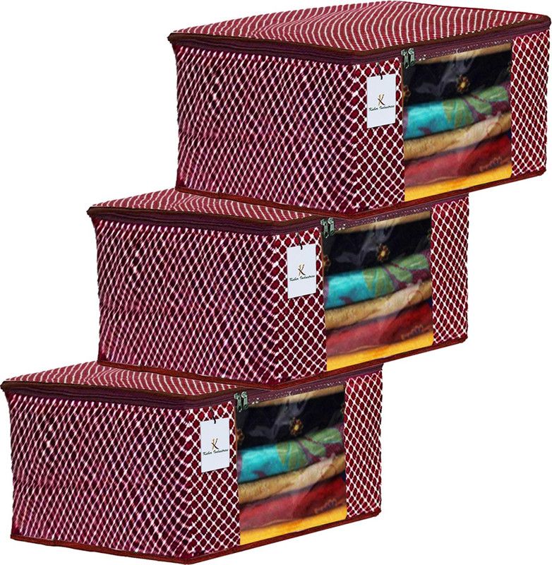 KUBER INDUSTRIES Polka Dots Designer Polka Dots 3 Pieces Cotton 3 Layered Quilted Saree Cover (Maroon) - CTKTC31053 CTKTC031053  (Maroon)