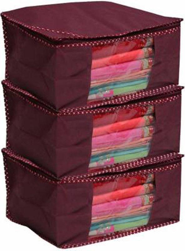 SF_MSC_003 Saree Cover Maroon Solid Front Transparent Non-Woven Saree Cover Pack of 3 SF_MSC_003  (Maroon)