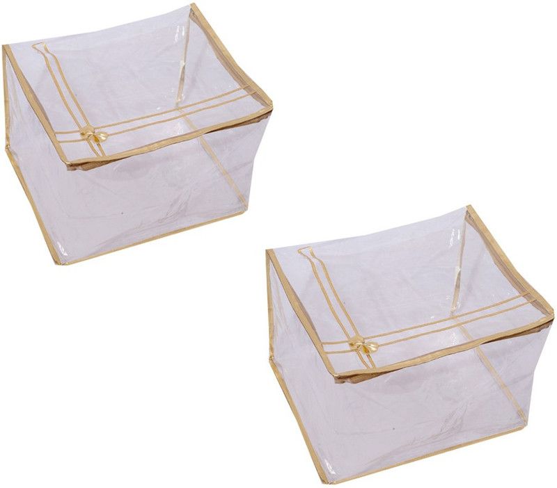 KUBER INDUSTRIES Designer Transparent Saree Cover (Extra Large Size) Set Of 2 Pcs " KUBS02  (Gold)