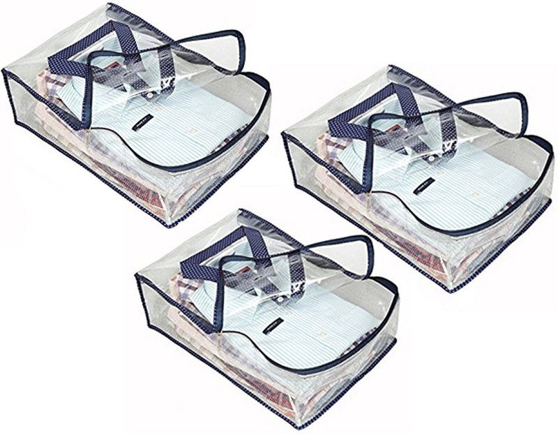 KUBER INDUSTRIES Design 3 Pieces Transparent Shirt Cover Set, Blue SC00425  (transparent)