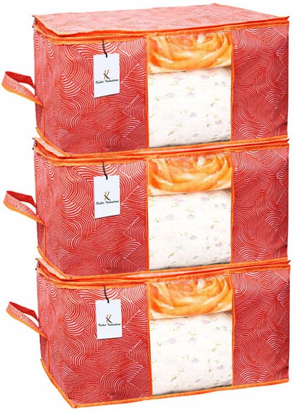 KUBER INDUSTRIES Non-Woven Leheriya Design Underbed Storage Bag, Storage Organiser, Blanket Cover CTKTC0151883  (Orange)