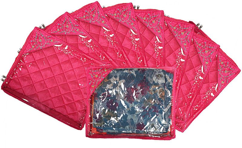 KUBER INDUSTRIES Embroidry Design Silk 9 Pieces Single Packing Saree Cover (Pink) -CTLTC10615 CTLTC010615  (Pink)