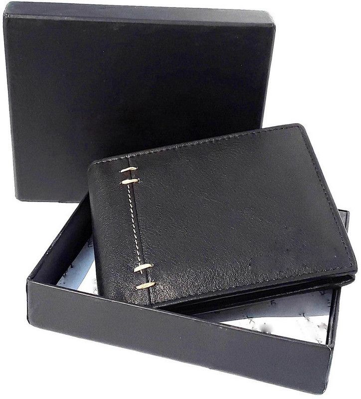 Men Black Genuine Leather RFID Wallet - Regular Size  (4 Card Slots)