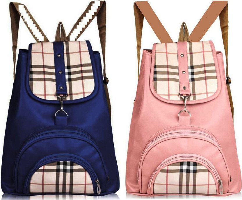 Small 8 L Backpack Burbery Women Pu Leather Backpack School Bag Travel Bag Latest New Trend Both Backpack  (Blue, Pink)