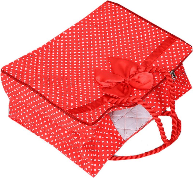KUBER INDUSTRIES Designer Extra Large Waterproof Bow Saree Cover,Lahenga Cover,Suit cover,Storage Box In 3 Layered Quilted Material With Handle (Red) SKI19309  (Multicolor)