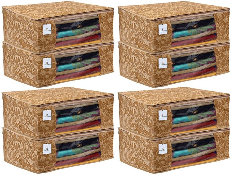 KUBER INDUSTRIES Metalic Flower 8 Piece Non Woven Saree Cover Set, Beige,7 Inches Height CTKNEW271  (Beige)