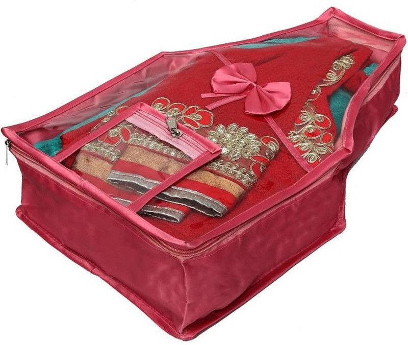 S enterprises High Quality satin Fabric Blouse Cover Set with Transparent Window, Extra Large bridal kit Blouse storage  (Pink)
