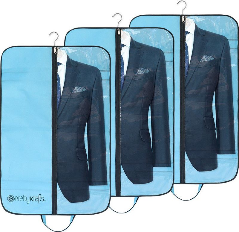 PrettyKrafts Coat cover orgonizer Men’s Coat Blazer Suit Cover Half Transparent shopsy_F1547_Firozi3  (Blue)