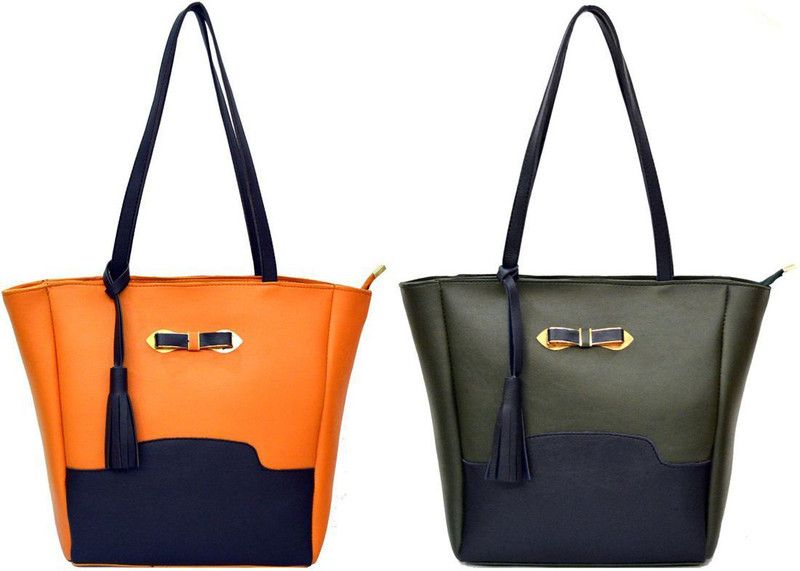 Women Blue, Orange Shoulder Bag - Extra Spacious  (Pack of: 2)