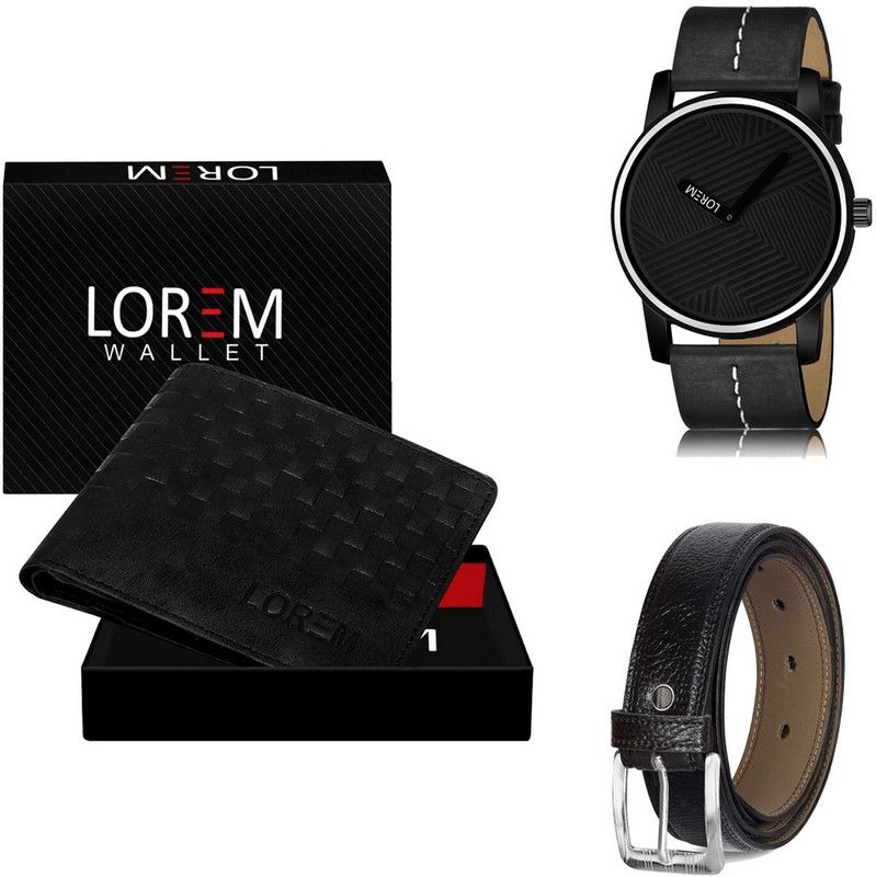 LOREM Belt, Wallet & Watch Combo  (Black, Black, Black)