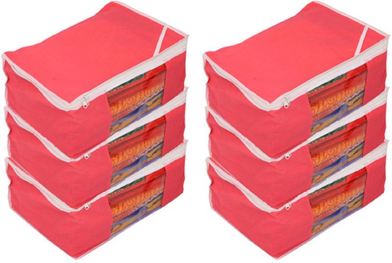 KUBER INDUSTRIES Designer "Kuber Industries Non woven Saree cover Bag Set of 6 Pcs /Wardrobe Organiser/Regular Clothes Cover " KI19153P22  (Pink)