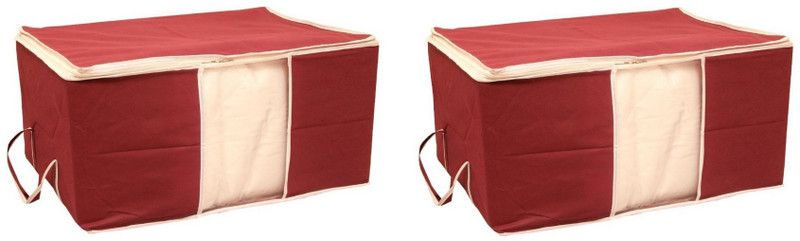 HOMMBAY Storage Organizer Foldable Storage Bag Organizers, Large Clear Window & Carry Handles, Great for Clothes, Blankets, Towels, Winter & Summer Clothing, Closets, Bedrooms, Under Bed Combo of 2  (Maroon)