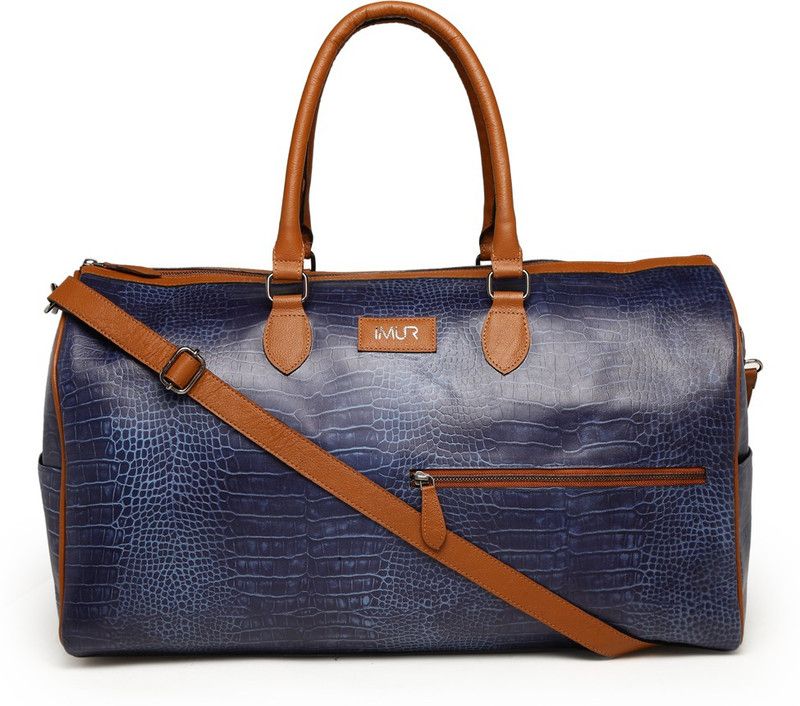 44.33 L Hand Duffel Bag - Unisex Navy Blue Croc-Textured Leather Duffel Bag - Blue - Large Capacity