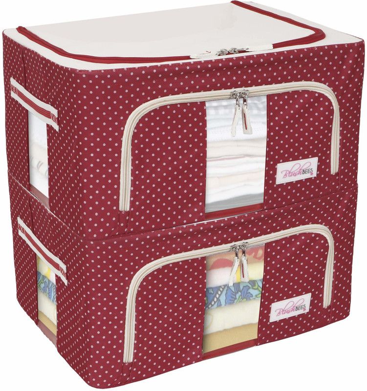 BlushBEES Living Box - Cloth Storage Bags, Wardrobe Organizer - 24 Litre, Pack of 2, Polka Dots Red  (Red)