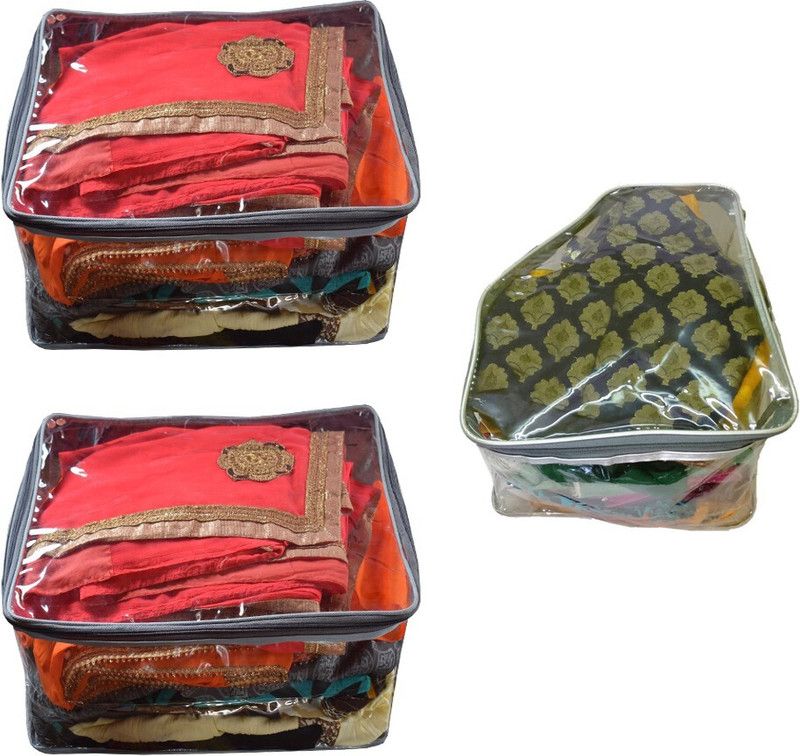 Aadhya Multipurpose Combo Of Plain Large Transparent Saree & Blouse Cover Salwar Kamiz Suit Bag Pck Of 3 (White)  (white)