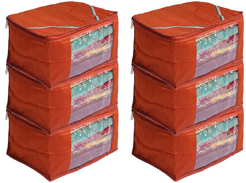 KUBER INDUSTRIES Saree cover 6 Pieces Raw Silk Saree Cover Wardrobe Organizer (Red)-CTKTC2844 CTKTC02844  (Red)