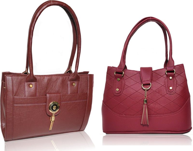 Women Brown, Maroon Shoulder Bag - Extra Spacious  (Pack of: 2)