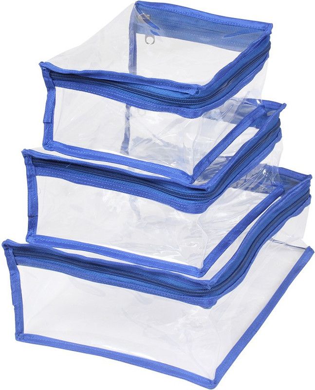 PrettyKrafts 3 pcs combo set of PVC Pouches for Cosmetics, Stationery, Medicines, Multi Purpose pouch,  (Blue)