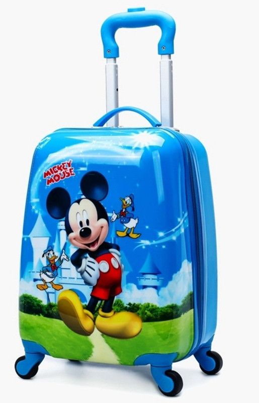 360â Rotating Wheels,Dancing Mickey Printed Pattern Non-breakable & Extra Light Weight Kids Trolley Bag In Square Shape Small Travel Bag - Medium  (Blue)