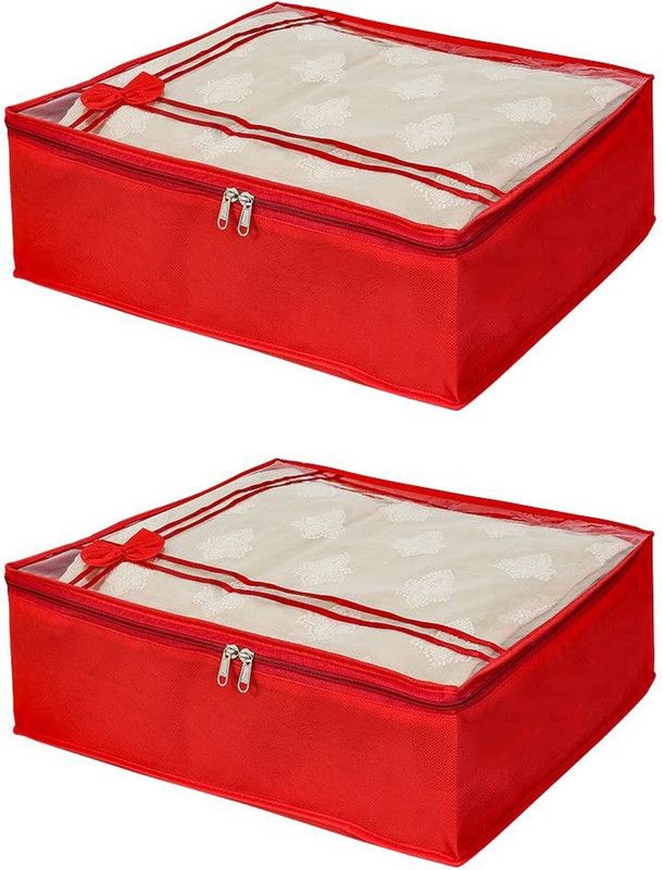 PrettyKrafts Saree orgonizer Saree Organizer for Wardrobe, Non Woven Saree Cover Storage Bags shopsy_F1512_Red2  (Red)