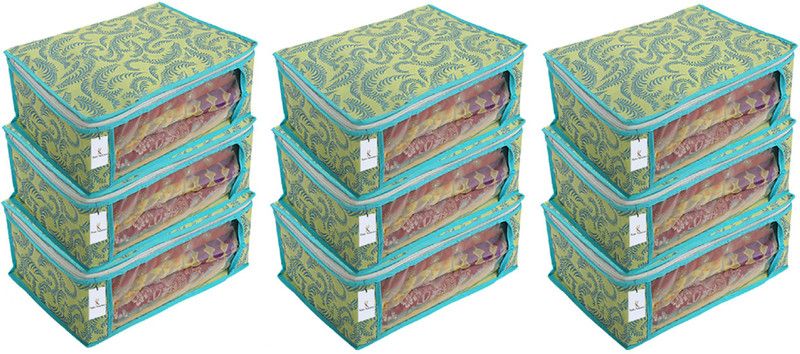 KUBER INDUSTRIES Metalic Print 9 Piece Non Woven Saree Cover Set, Green, 7 Inches Height CTKTC02592  (Green)