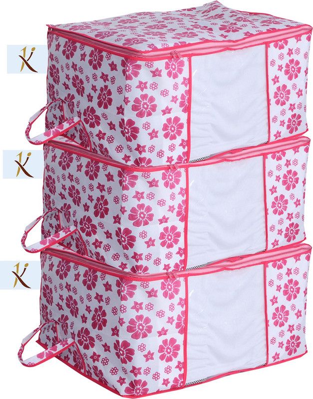 KUBER INDUSTRIES Design 3 Piece Non Woven Storage Bag Set, Pink Rbedst27  (Pink)