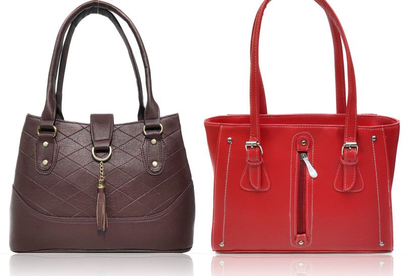 Women Red, Brown Hand-held Bag - Extra Spacious  (Pack of: 2)