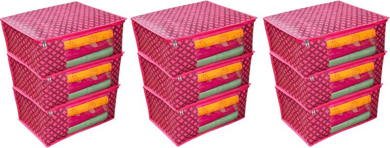 ROYALIMAGES Red_Checks_09_AI Presents Premium Quality (Saree) Garment Cover 90 GSM Front Transparent Red_Checks_09_RI 9IN/SAR/NET/RP/03p9781234568157  (Red)