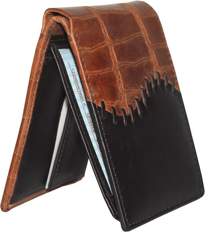 Men Casual Brown, Black Genuine Leather Wallet - Mini  (7 Card Slots)